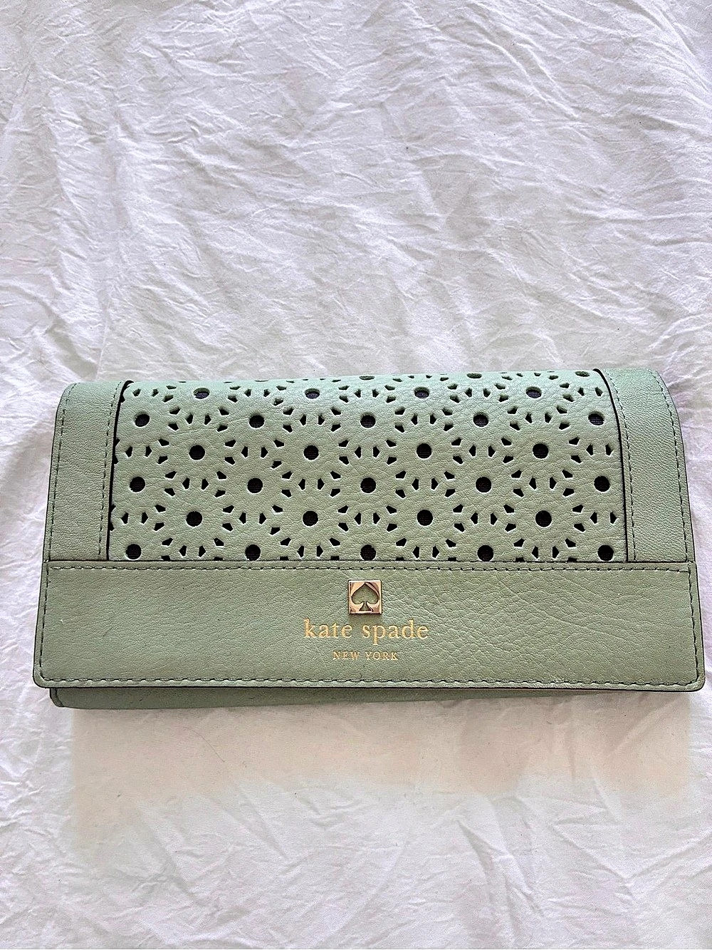 Kate Spade Perforated Continental Wallet in Green & Brown